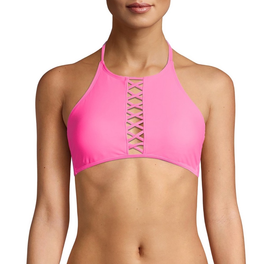 No Boundaries Juniors' Criss Cross Neon Bikini Top